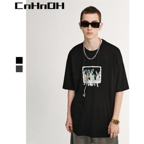 CnHnOH New Arrival Teeshirt Homme Instagram Mens T-shirts Oversized Top Clothing Tee Shirt Printed 12001