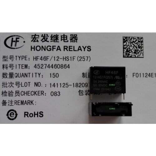 NEW relay 10PCS HF46F-3-HS1 HF46F-5-HS1 HF46F-003-HS1 HF46F-012-HS1 HF46F 024 HS HF46F-18-HS1 3V 5V 12V 24V 24VDC 5A 250VAC 4PIN