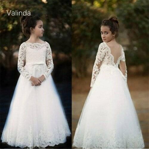 Long Sleeves Wedding Flower Girl Dress Junior Bridesmaids Formal Occasion Gown