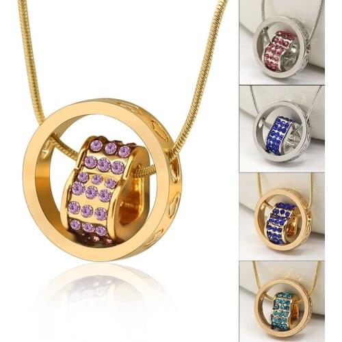 5 Solid Colors Shiny 3 Rows Crystal Heart Golden Silver Plated Loop Necklace for Women