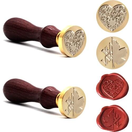 2PC Seal Wax Seal Stamp Replace Copper Head Wooden Handle Set For Wedding Invitation Signature Kids Toy Decor