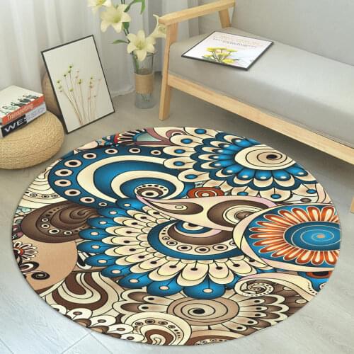 Persian Ethnic Pattern Round Vintage Carpet For Bedroom Geometric Flower Area Rug Chair Mat Dining Table Rug Washable Soft Retro