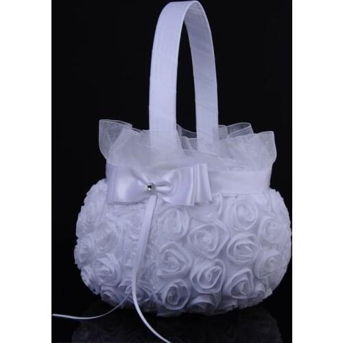 Popodion Wedding Basket for Flower Girls Wedding Flower Basket White Basket for Wedding WAS10203