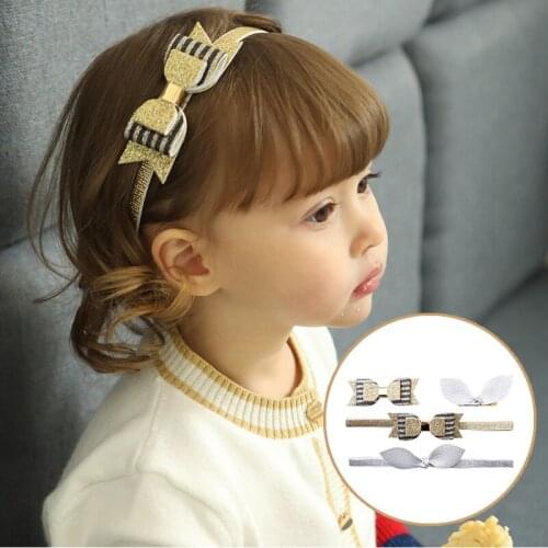 2018 new cute gold bowknot turban headband baby girls kids hair bows head bands wrap accessories for children headdress headband