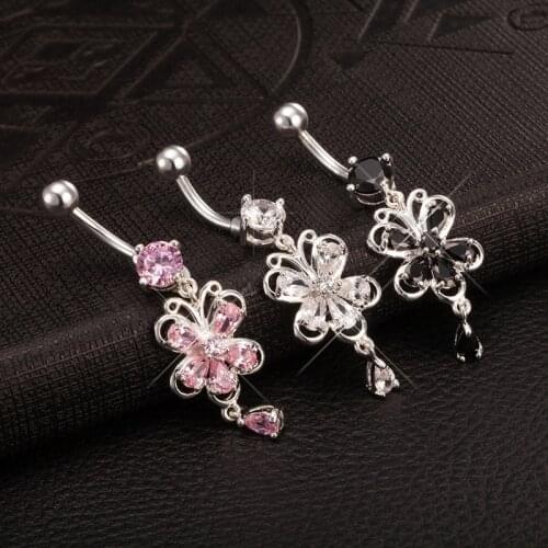 Lovely Fashion Crystal Butterfly Stainless Steel Belly Button Ring Sweet Piercing Navel Piercing Body Jewelry Gifts