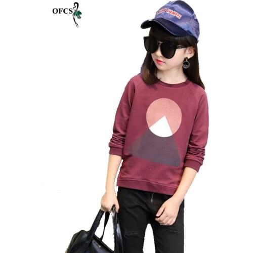 Selling Childrens Autumn Sweater Cotton Girl Clothes Geometric Patterns print Long Sleeve t shirts Toddler Kids Top Tees 3-15Y