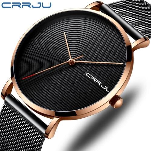 Top Luxury Brand CRRJU 2019 NEW Men Watch Fashion Waterproof Stainless Steel Mesh Band Wristwatch Simple Design Clock Relogio
