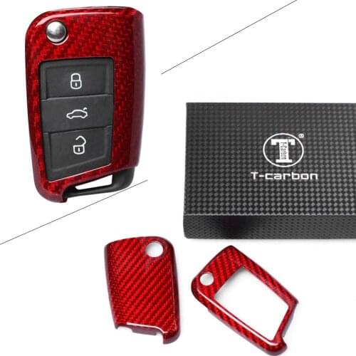 Carbon Fiber Folding Car Remote Key Flip Folding Key Shell Case Fob for Volkswagen Beetle Golf Passat 2015 2016 2017 2018 Red