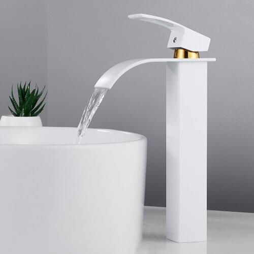 Bathroom Faucet Square Waterfall Basin Sink Faucet Bathroom Mixer Tap Wide Spout Vessel Sink Faucet Hot Cold Water Tap