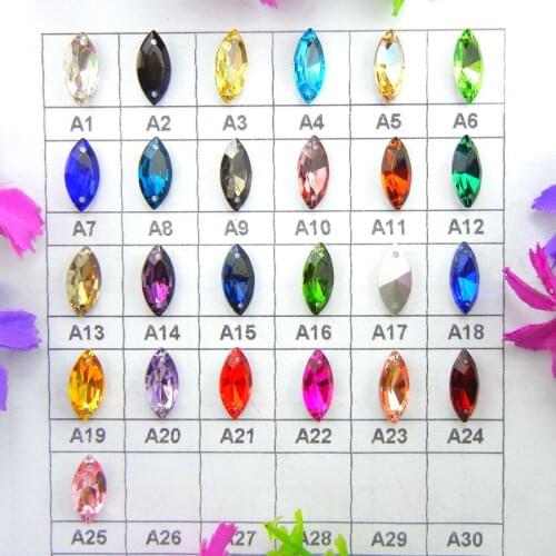 Glass Crystal Two holes 7*15mm 9*18mm 20pcs/bag nice colors mix Navette horse eye shape Sew on rhinestone beads garment diy