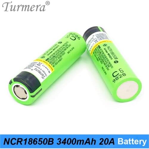 Turmera 100% Original 18650 Battery NCR18650B 3.7V 3400mAh 20A Rechargeable Lithium Battery for Screwdriver Flashlight 6Pieces