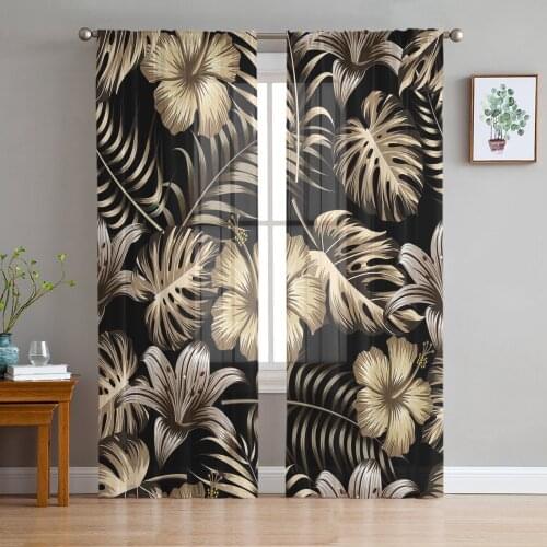 Tropical Plants Flowers Tulle Sheer Window Curtains for Living Room Bedroom Modern Tulle Voile Curtains Drapes Decoration