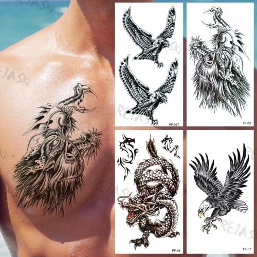 Cool Dragon Temporary Tattoos For Women Men Realistic Eagle Waterproof Fake Tattoo Sticker Body Art Chest Arm Tatoos Charm