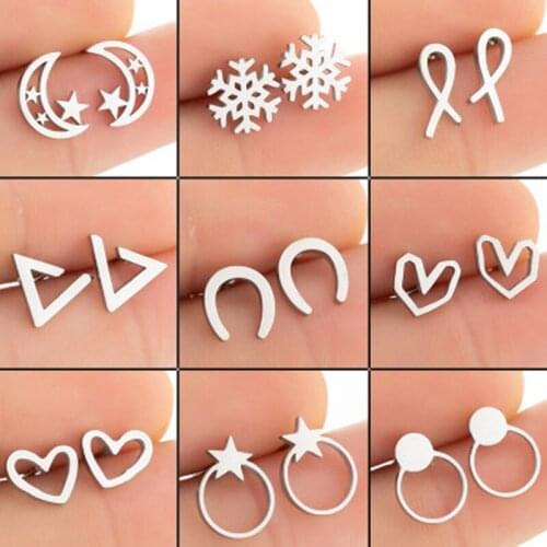 Punk Style Wild Female Unusual Stainless Steel Geometric Earrings Korean Popular Titanium Steel Harajuku Accessories Wholesale