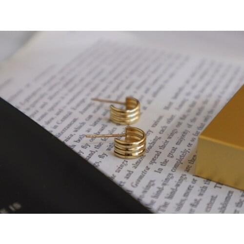 18K import Solid Yellow Gold Jewelry (AU750) Women Base metal Simple and delicate spring cut Earrings Fashion Lady