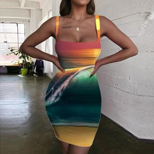 Giyu Brand Waves Dress Women Sunset Sundress Landscape 3d Print Womens Clothing Mini Evening Vintage Beach High Quality