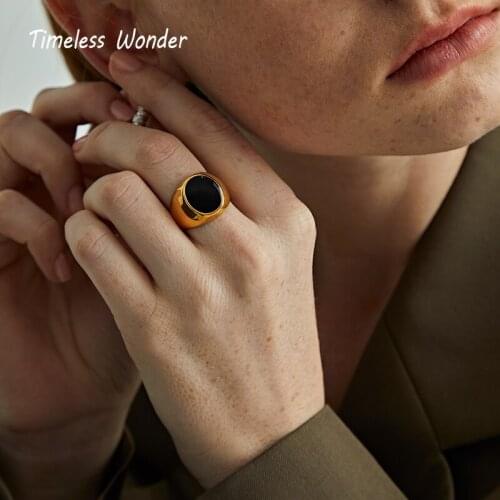 Timeless Wonder Titanium Geo Oval Wide Band Ring Women Stainless Steel Jewelry Boho Gothic Ins Designer Top Gown Party Rare 8512