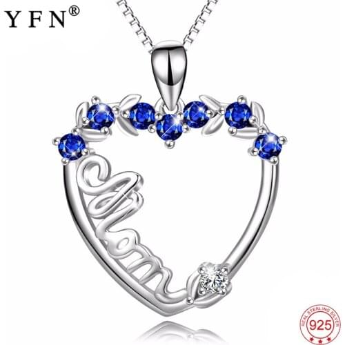 Necklace Women 925 Sterling Silver Classic Love Heart Pendants Necklaces Shiny Blue AAA Zircon Necklace Gift For Mother PYX0085