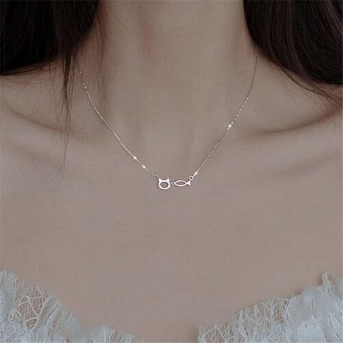 925 Sterling Silver Box Chain Cat Charm Pendants Necklace For Women Girls Party Statement Wedding Jewelry dz707