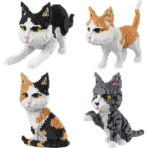 1390pcs Cute Cartoon Cat Model Building Blocks MINI Diamond Animals Blocks Bricks Educational Toys for Children Kids Girl Gifts