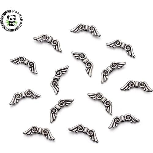1000g Tibetan Style Alloy Angel Wing Beads Antique Silver Color Lead Free & Nickel Free 5x15.5x2mm Hole: 1mm about 3440pcs/1000g