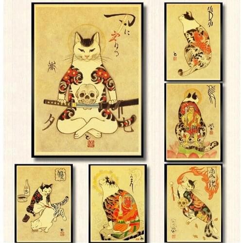 5D DIY Diamond Painting Japanese Samurai Tattoo Cat Embroidery Art Full Drill Cross Stitch Kits Picture Rhinestone Home Decor