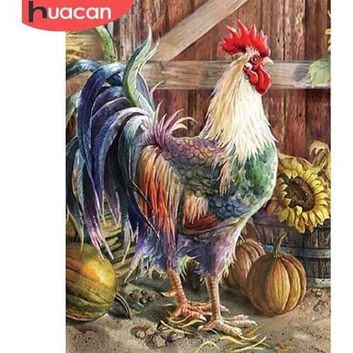 HUACAN Diamond Mosaic Cock Diamond Painting Farm Animal Embroidery Rooster Cross Stitch Wall Stickers