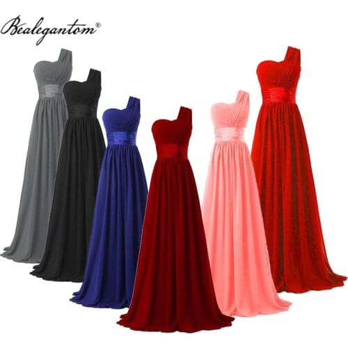 Bealegantom 2021 New Custom Chiffon Dark Blue Red Bridesmaid Dresses One-shoulder Long Wedding Party Prom Gown In Stock BD102