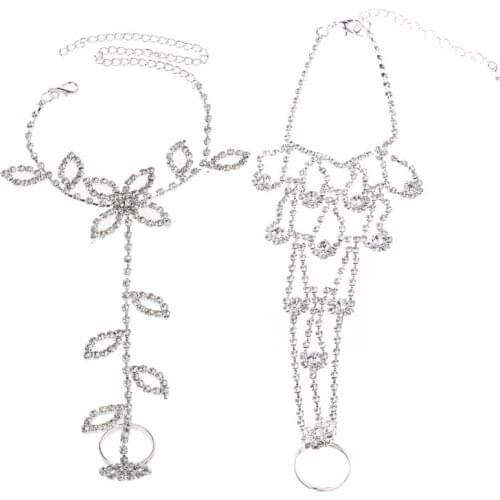 Beach Wedding Barefoot Sandal Foot Chain Crystal Anklet With Rhinestone Toe Ring