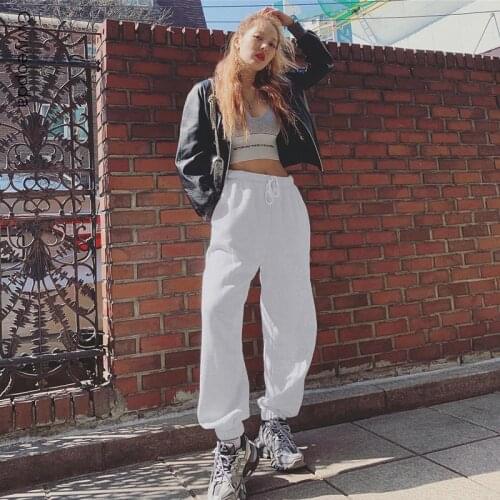 Women Fashion Sports Pants Solid Lace-up Elastic Breathable High Waist Loose Joggers Wide Leg Trousers SweatPants Daily Wear