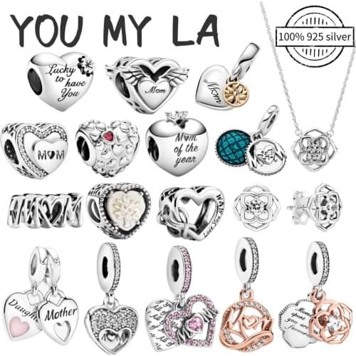Neastamor Love You Mum Heart Charm Bead Fit Original Pando Beads Silver 925 Fashion DIY Jewelry For Women Mom Gift