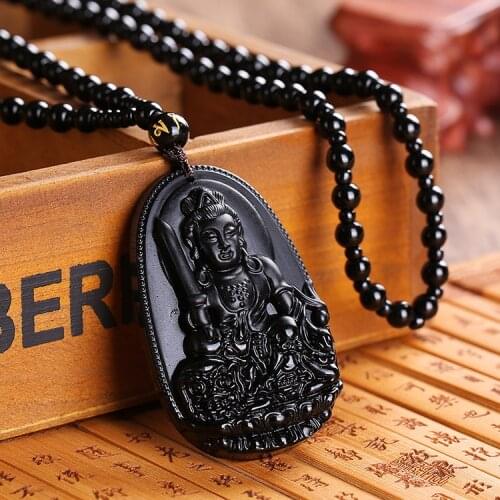 High Quality Obsidian Buddha Fox Pendant Necklace Bradde Chain Bead Chain For Women Men luck Necklace Belief Necklace Jewelry