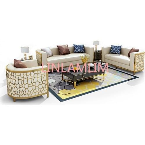 Living room Sofa Chesterfield genuine leather couch Nordic muebles de sala cama puff asiento sala futon gold stainless steel