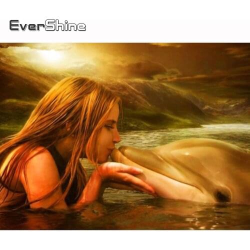 Evershine Diamond Embroidery Girl Diamond Painting Portrait Full Square Diamond Mosaic Animals Whale Cross Stitch Kit Handcraft