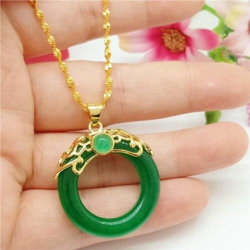 Chalcedony Circle Pendant Chain Yellow Gold Filled Classic Womens Pretty Pendant Necklace Gift