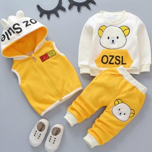 Winter Boy Girl Clothing Set Kids Warm Thicker Suit for 0-4T Children Outerwear Baby Boys Girls Clothes Vest+coat+pant 3pcs Set