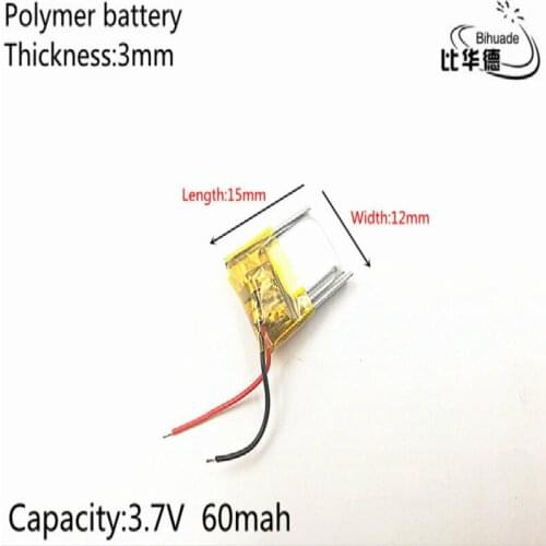 3.7V 60mAh 301215 Lithium Polymer LiPo Rechargeable Battery ion cells For Mp3 Mp4 Mp5 DIY PAD DVD E-book headset