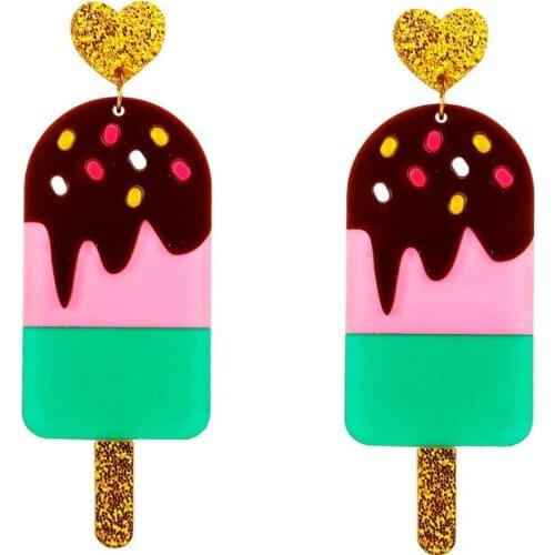 Trendy Glittery Heart Ice cream Acrylic Drop Earrings For Women Fashion lovely Vitality Girl Personality Dessert Earrings E19139