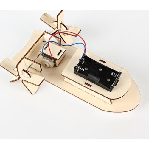 Technology Physical Science Experiments Educational Toys For Children DIY Electric Power Motor Boat Wooden Model Kit Bricks Set