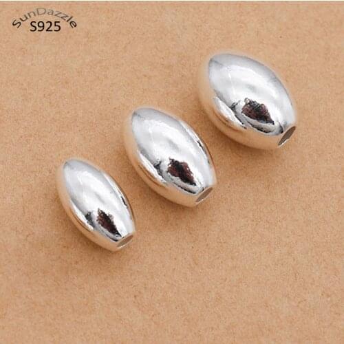 Genuine Real Pure Solid 925 Sterling Silver Beads Oval Spacers Loose Bead DIY Bracelet Necklace Jewelry Making Findings