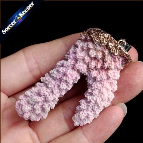 Natural Stone Raw Pink Coral Pendant Necklace Druzy Drusy Elestial Skeletal Cluster Specimen Fit Jewelry Making AA346