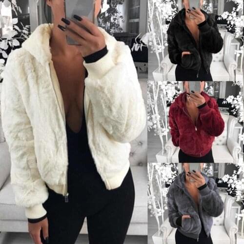 2021 New Faux Fur Women Coat With Hood High Waist Fashion Slim Black Wine Red Faux Fur Jacket Fake Rabbit Fur Coats