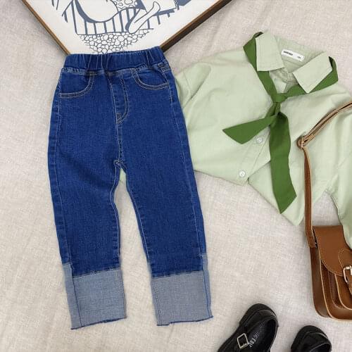 21 Autumn and Winter New Korean Childrens Clothing Childrens Denim Trousers Girls' Denim Skinny Pants Color Matching Pants