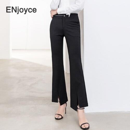 New Women Black Vintage Skinny Flare Leg High Waist Pants 2020 Autumn Elegant Korean Stylish Office Lady Work wear Trousers