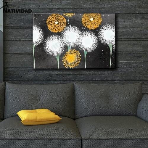 Dandelion Canvas Painting Wall Art Decor Large Yellow White Round Poster Oil Painting Living Room Exhibition Home Decoration