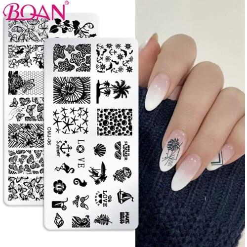 BQAN 1pc Nail Template Stamping Plate Mix Flower Butterfly Geometric Designs Transfer Stencils Stamp Printing DIY Manicure Tool
