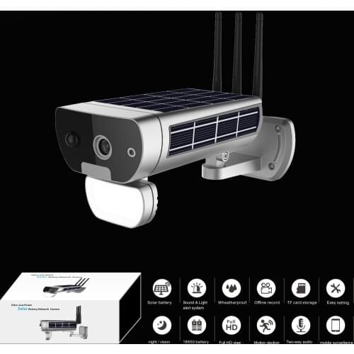 Ultra Low Power Sound Light Alarm Network Camera Solar Battery HD 1080P Camera Surveillance Video Recording Monitor Night Vision