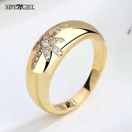 SIPENGJEL Trendy Cubic Zircon Simple Wedding Ring Gold Vintage Star Rings For Women Finger Jewelry 2021