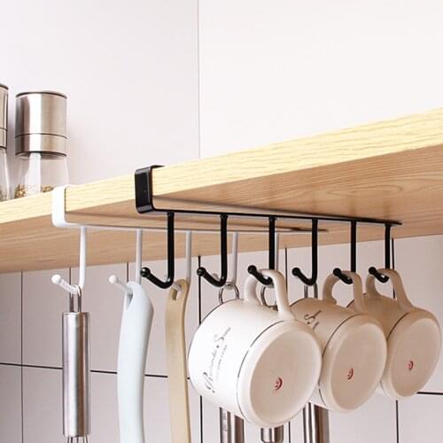 Iron 6 Hooks Home Cabinet Rack Wardrobe Scarf Clothes Hangers Cup Holder Hanging Kitchen Storage Organizer Bathroom Accessories