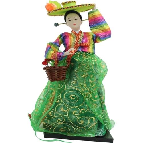 12'' Vintage Korean Geisha Doll Hanbok Green Dress Oriental Dolls Model Korean Costume Doll Oriental Girl Dolls